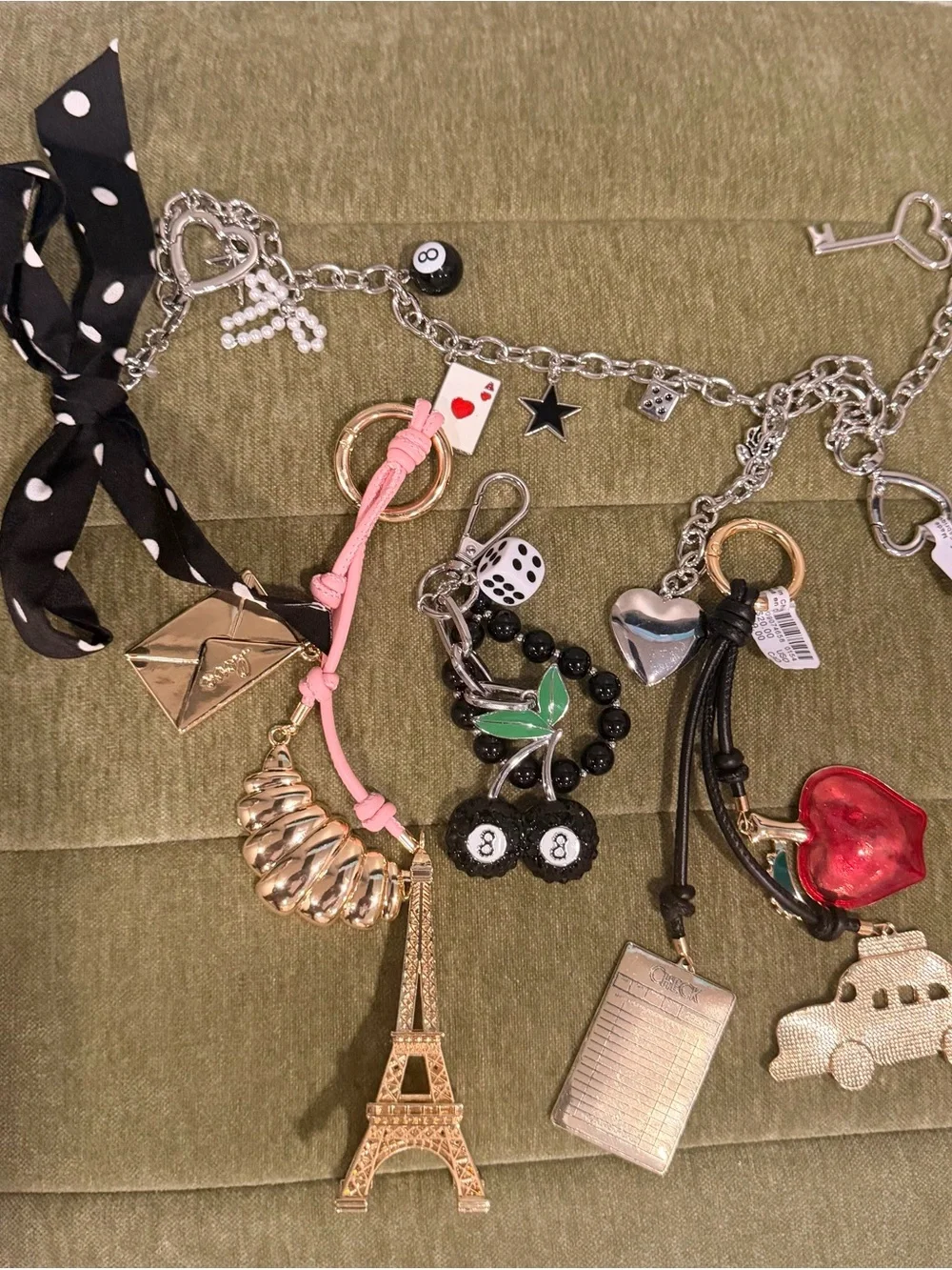 Urban Outfitters Pink, Black, Red Charm Keychain Set 4 bag charms